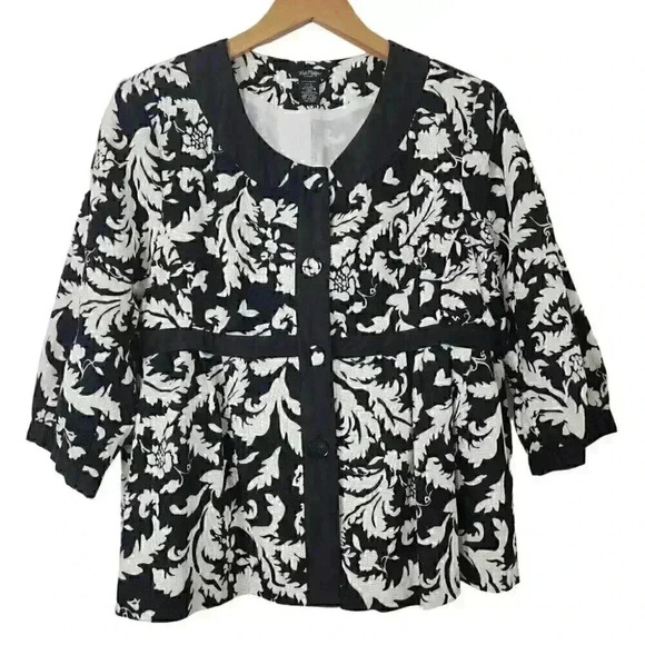 Bob Mackie Studio Linen Blend Paisley Printed Button Women's Blazer L - Picture 1 of 5